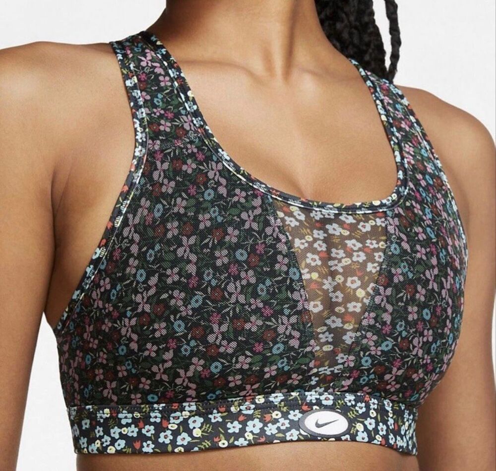 Nike Small floral sports bra mesh swoosh multicolor active wear athletic